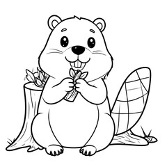 Cute cartoon beaver eating a branch