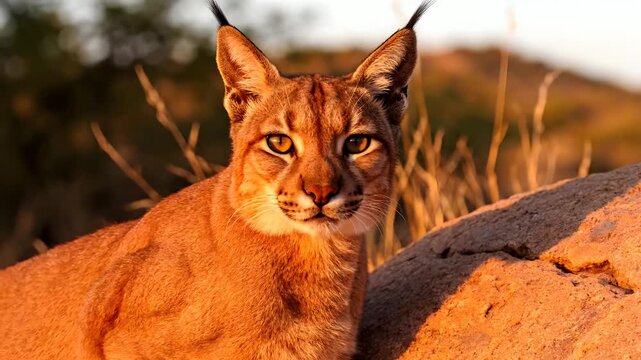 Majestic Desert Lynx at Golden Hour A Stunning Wildlife Portrait