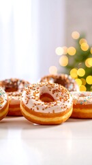 Sweet donuts on a white surface