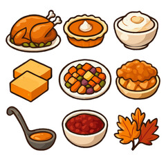 Icon turkey garnish thanksgiving vector cobbler mashed feast vegetables apple cornbread autumn