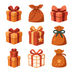 Wrap metallic gift icons tower fabric set small vector modern icon mini