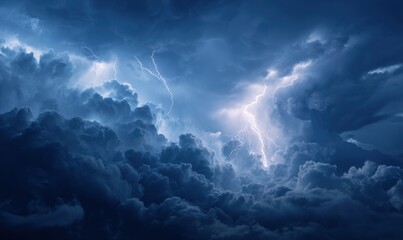 Dramatic storm clouds filled with intense lightning