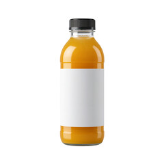Obraz premium Realistic orange juice bottle mockup with blank label against dark background