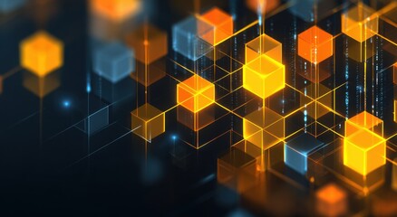 Abstract digital network of glowing cubes (3)
