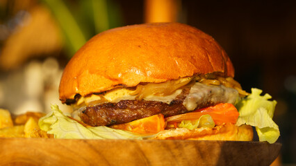 hamburger on black background