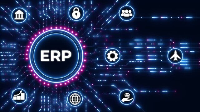 SAP System Software Automation - Enterprise Resource Planning (ERP) technology construction concept.Circuit board with Technology background