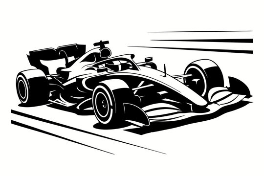 Dynamic F1 racing car vector illustration capturing high-speed motion on a track, perfect for automotive and sports design projects
