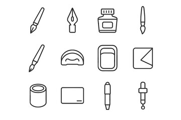 Icons dip icon tool calligraphy nib dropper refill brush pen vector ink