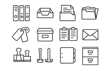 Clipboards binder icon tray filing set box vector document envelope ring
