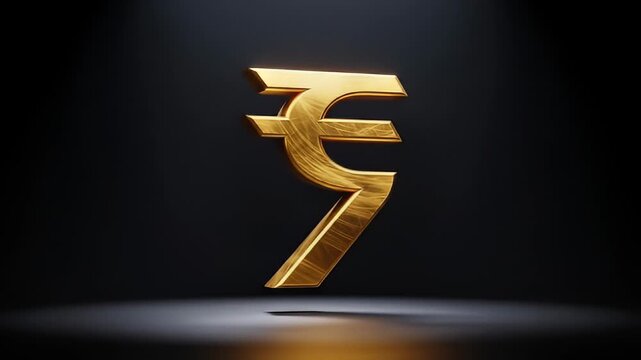 Shining Golden Indian Rupee Symbol on Black.
