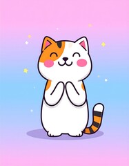 Cute cartoon cat with a joyful expression