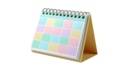 Pastel Calendar on Transparent Background 3D Render
