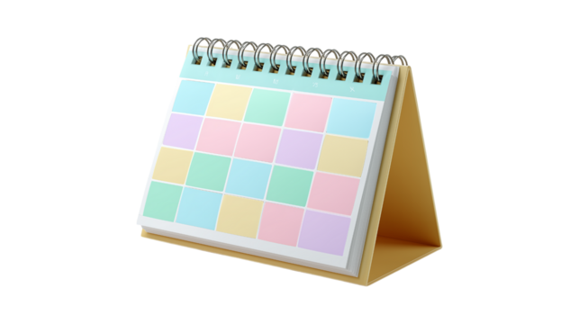 Pastel Calendar on Transparent Background 3D Render