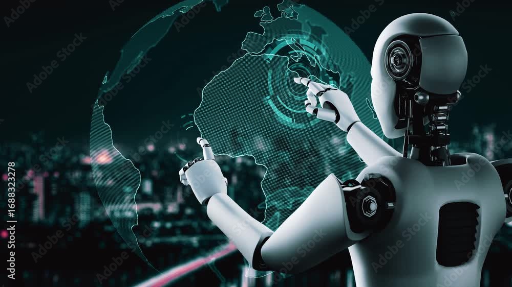 Poster future financial technology controll by ai robot huminoid uses machine learning and artificial intel