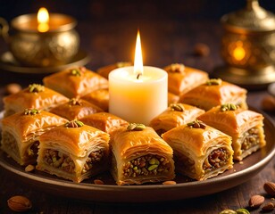 Sweet pastries arranged around a candle