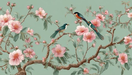 Delicate floral and avian motif