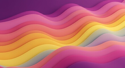 Abstract wavy layers of vibrant colors, including purple, pink, orange, and yellow, creating a sense of depth and movement.