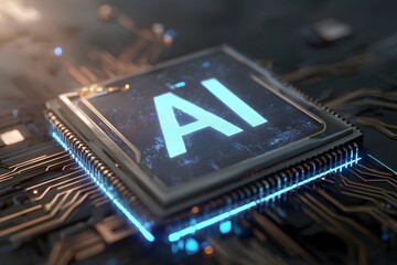 A digital illustration of the AI logo with circuit patterns and glowing effects, set against an abstract background that conveys artificial intelligence technology.