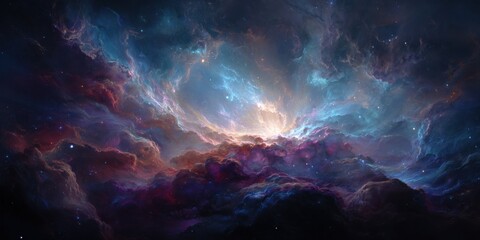 Cosmic nebula tapestry of swirling colors and starlight