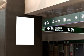 White billboard or large display at the airport.