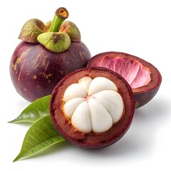 Garcinia Mangostana var. Angustifolia Wild Mangosteen with Sleek Elongated Form and Rich Purple Tropical Beauty Highlighted on Minimal White Background for Fresh Exotic Still Life
