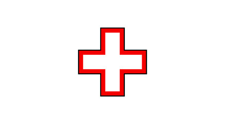 Obraz premium A white background with a red and black outlined plus sign, symbolizing medical aid and emergency services