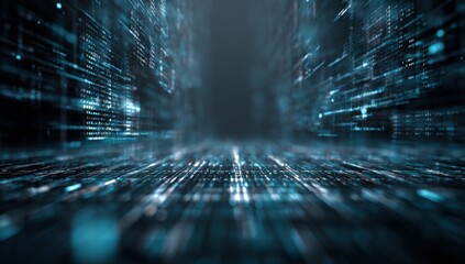 Digital tunnel filled with abstract code