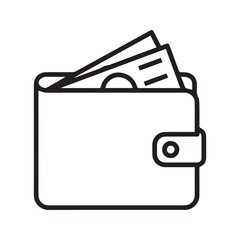 Wallet with money icon. Simple outline vector illustration of a billfold full of cash banknotes. Symbol for personal finance, payment, and savings © Journey