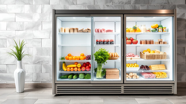 Double glass door chest freezer for ice creams, meat, vegetables and fruits