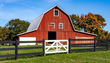 Obraz premium Red barn in autumn landscape