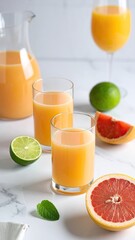 Fototapeta premium Fresh citrus juice in glasses and pitcher