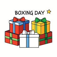 Playful Boxing Day design featuring cheerful cartoon boxes with smiling faces, festive details, and gift vibes, bringing a fun and lively holiday shopping spirit.
