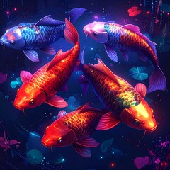 Colorful koi fish in a vibrant underwater scene