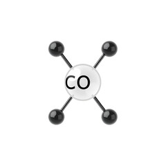 Vector ball-and-stick model model of chemical substance. Icon of carbon dioxide molecule CO2 consisting of carbon and oxygen. Structural formula suitable for education isolated on a white background.