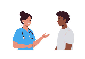 Obraz premium Caring nurse attentively listens to patient, building trust and offering support in a modern healthcare setting.