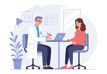 Caring doctor consults expectant mother for prenatal checkup, fostering trust and health during pregnancy journey.