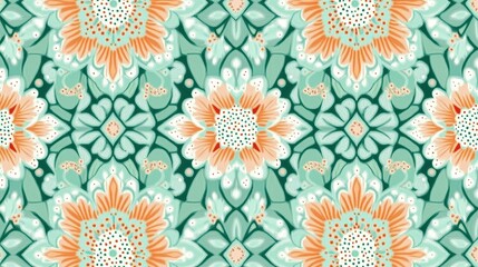 Floral Pattern in Teal and Orange