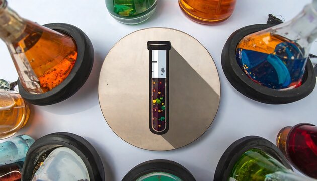 Colorful laboratory setup with test tubes and flasks