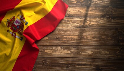Spanish Flag Draped on Rustic Wooden Background