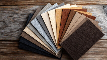 Naklejka premium Colorful Sheets of Textured Felt Arranged Neatly on a Wooden Surface for Craft Projects and Creative Work