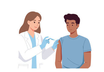 Caring nurse administering vaccine to smiling patient, promoting health and medical care with gentle professionalism and trust