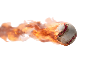 Flaming baseball ball on fire, isolated on black background.