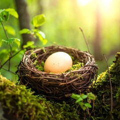 Obraz premium A light-filled nest with an egg