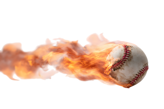 Flaming baseball ball on fire, isolated on black background. - Powered by Adobe