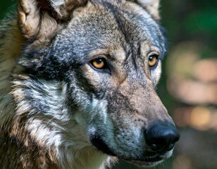 Obraz premium Close-up wolf portrait in forest