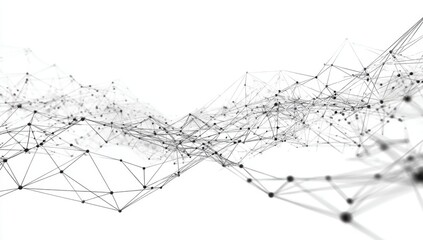 Abstract network graphic of interconnected points and lines.  A complex web of connections, flowing across a white background