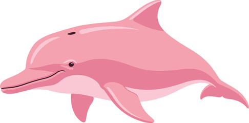 A playful illustration of a pink river dolphin, also known as a boto, swimming gracefully against © Muntaha Studio