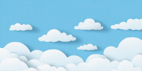 Paper-cut style clouds against a light blue sky