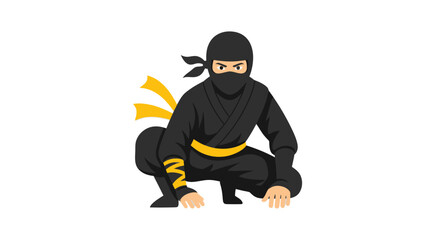 Stealthy Ninja in Crouching Position.