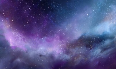 Fototapeta premium Deep space nebula, swirling hues of purple and blue, scattered stars